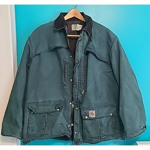 Vtg Carhartt C10HTG Jade Green Men 2XL Blanket Lined Coat Barn Chore Rancher Usa